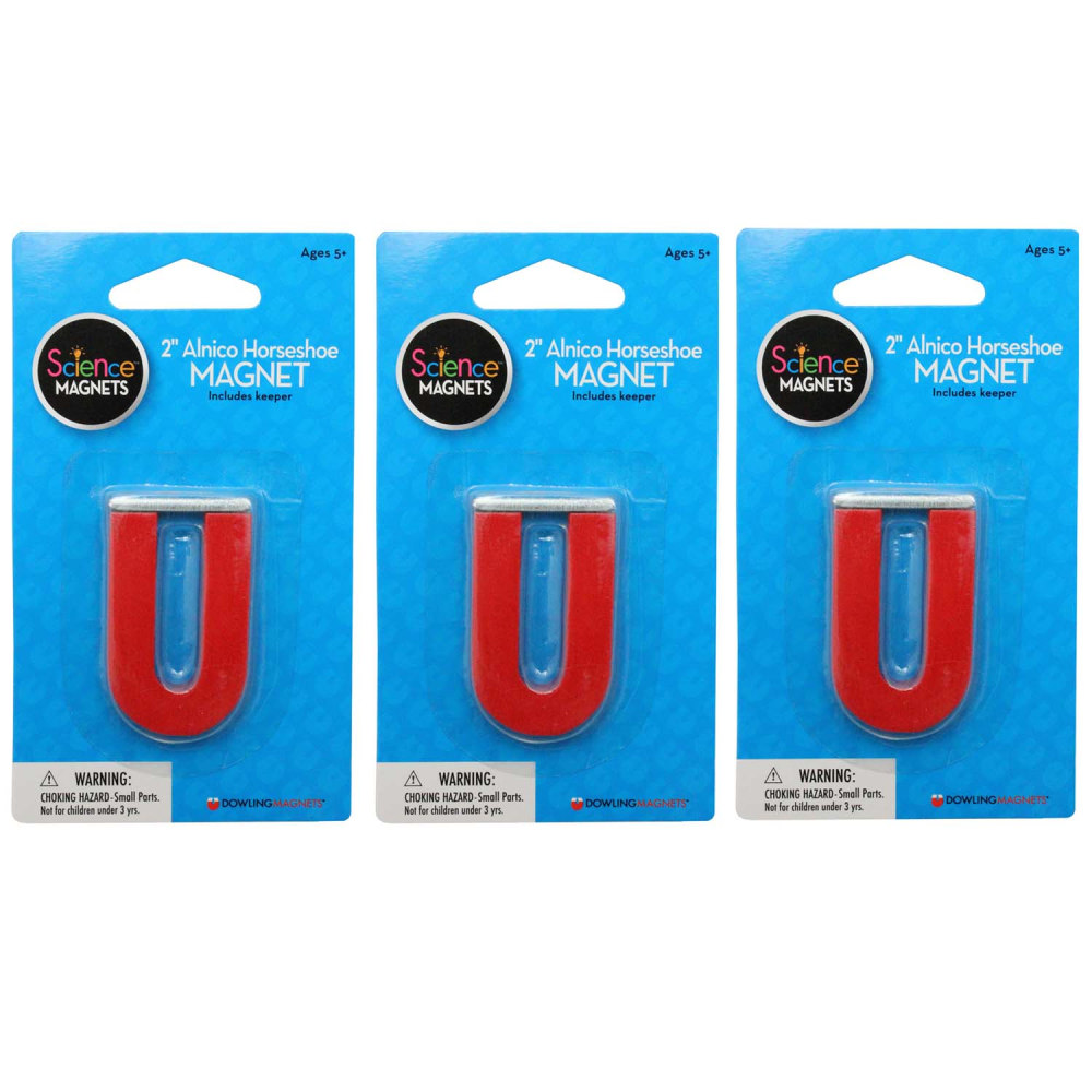 Dowling Magnets 2in Alnico Horseshoe Magnets, Red, All Ages, Pack Of 3 Magnets MPN:DO-731015-3