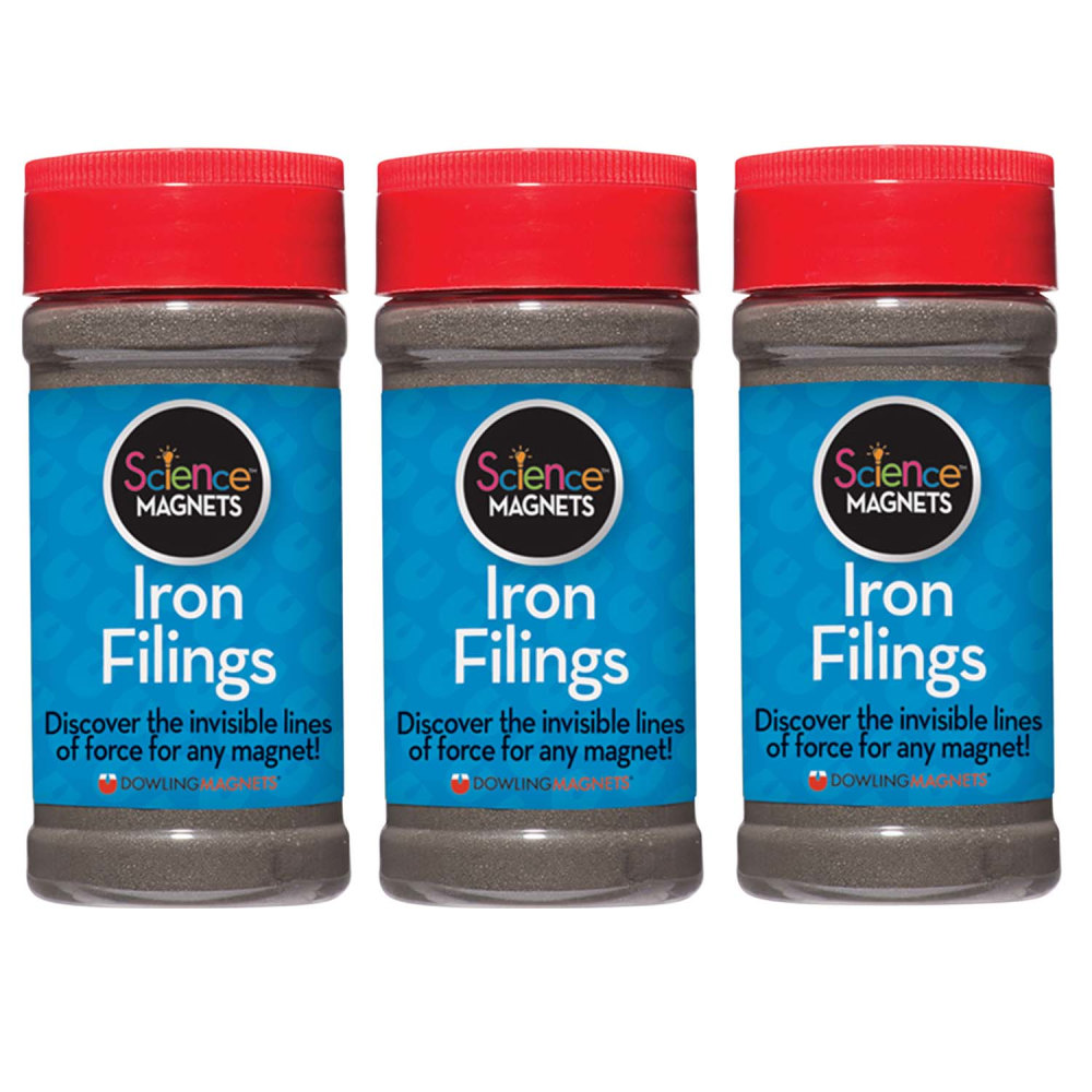 Dowling Magnets Iron Filings, 12 Oz, Gray, Grade 3 to 12, Set Of 3 Jars MPN:DO-731019-3