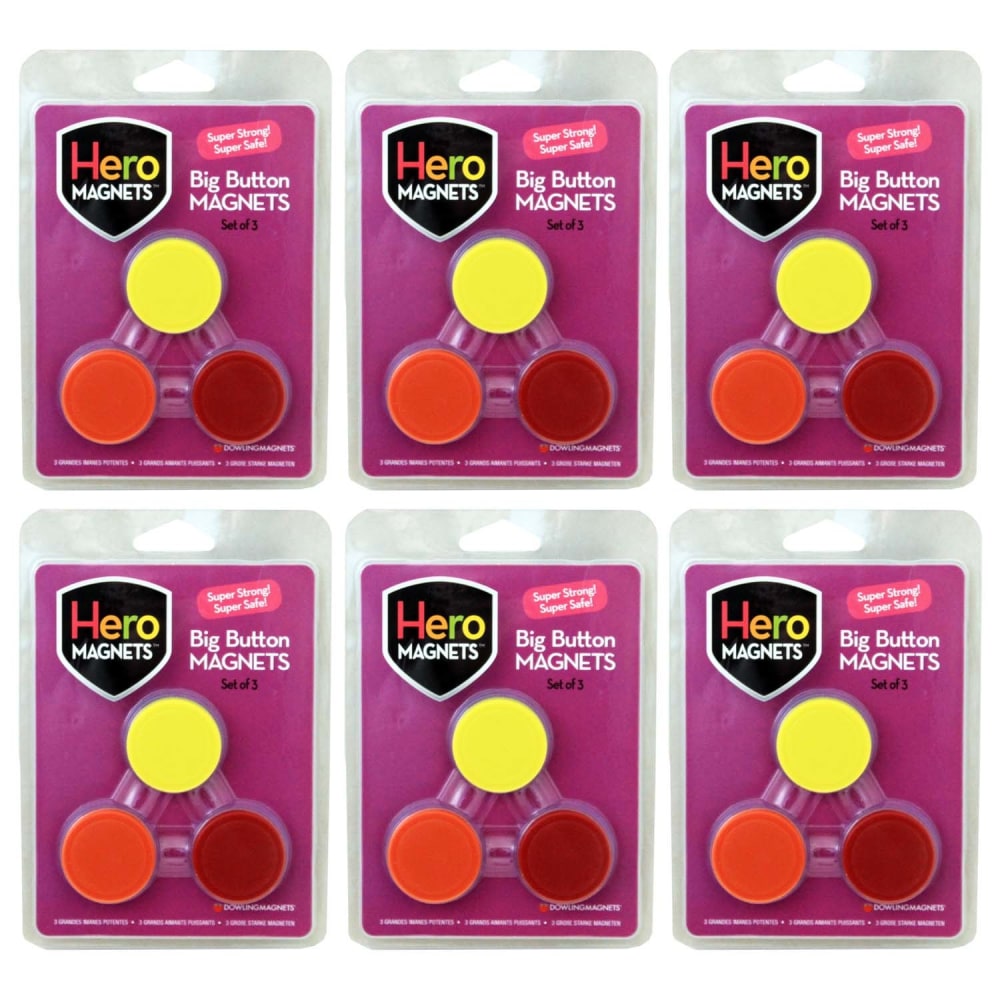 Dowling Magnets Hero Magnets: Big Button Magnets, 3 Per Pack, Set Of 6 Packs MPN:DO-735014-6