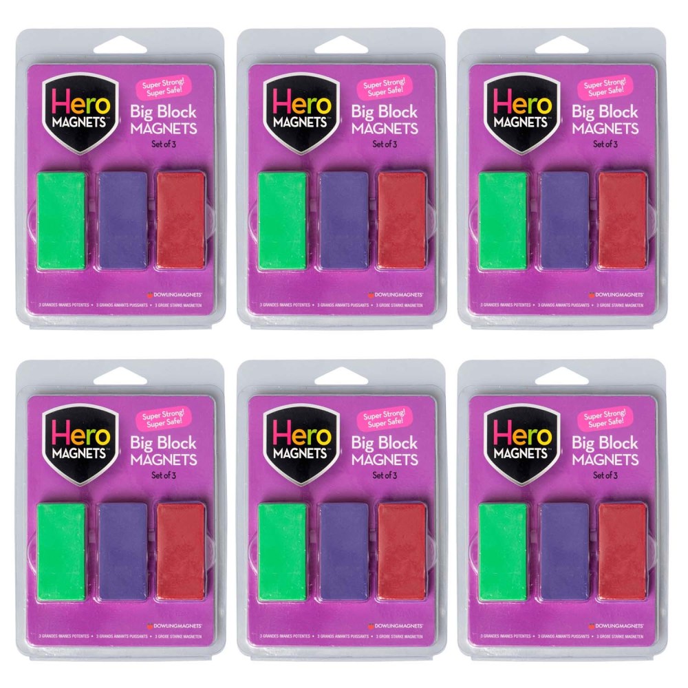 Dowling Magnets Hero Magnets: Big Block Magnets, 3 Per Pack, Set Of 6 Packs MPN:DO-735015-6