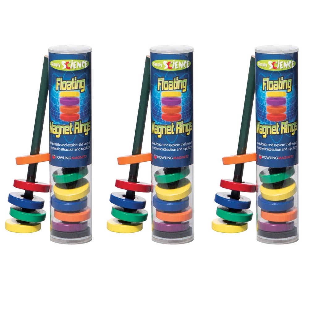 Dowling Magnets Floating Magnet Rings, Assorted Colors, Grade 3 to 12, 6 Rings Per Pack, Set Of 3 Packs MPN:DO-SS10-3