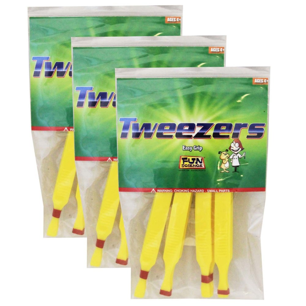 Fun Science Plastic Tweezers, 4 Per Pack, Set Of 3 Packs MPN:FI-T07-3