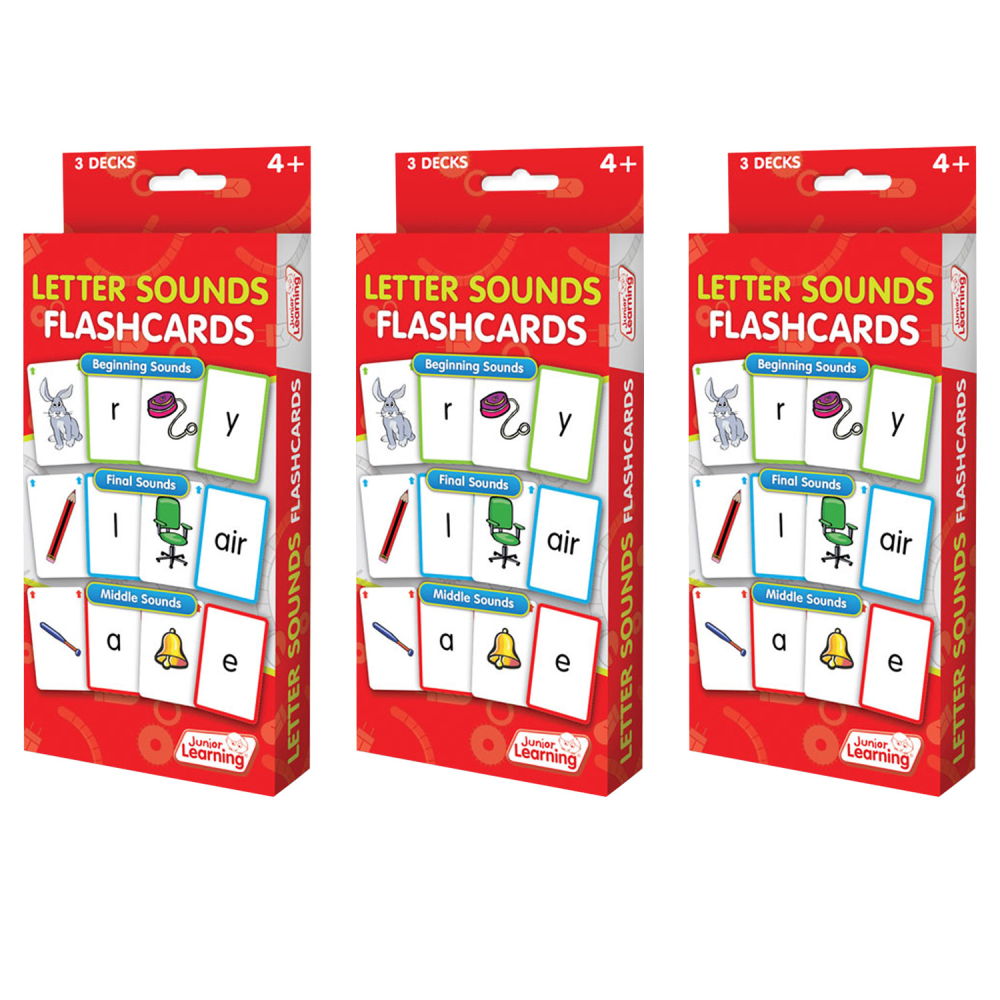 Junior Learning Letter Sounds Flashcards, 7in x 3-1/2in, 3 Sets Per Pack, 3 Packs MPN:JRL202-3