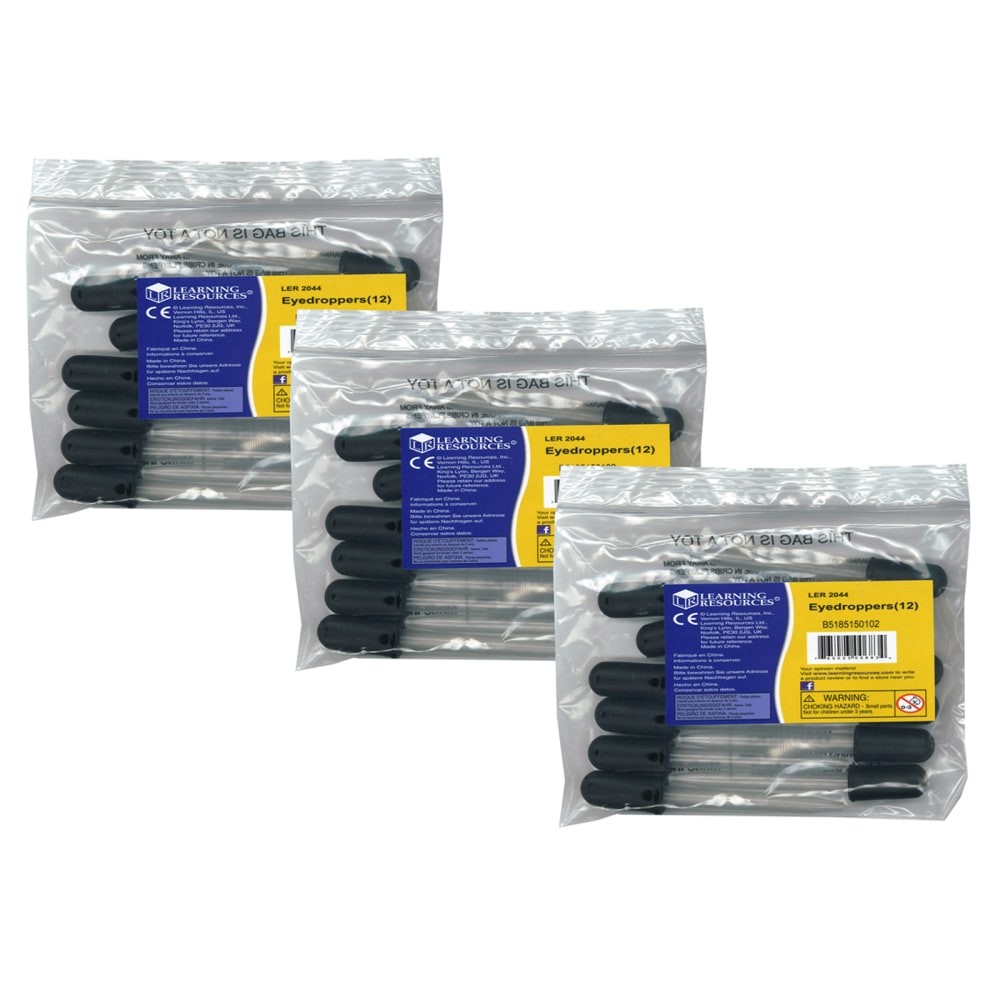 Learning Resources Eyedroppers, 3-3/4in, Grade 3 to 12, 12 Eyedroppers Per Pack, Set Of 3 Packs MPN:LER2044-3