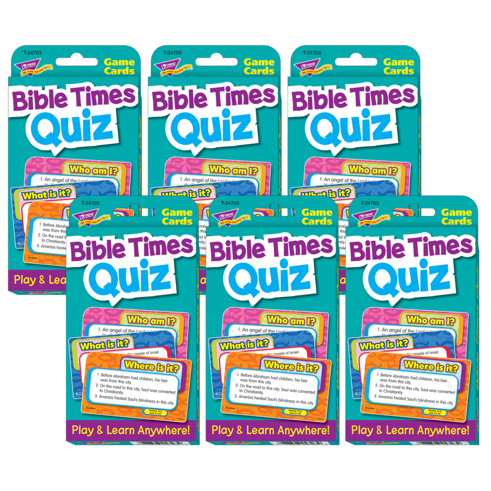 TREND Bible Times Quiz Challenge Cards, Assorted Colors, Grade 1 - 6, Pack Of 6 Sets MPN:T-24703-6