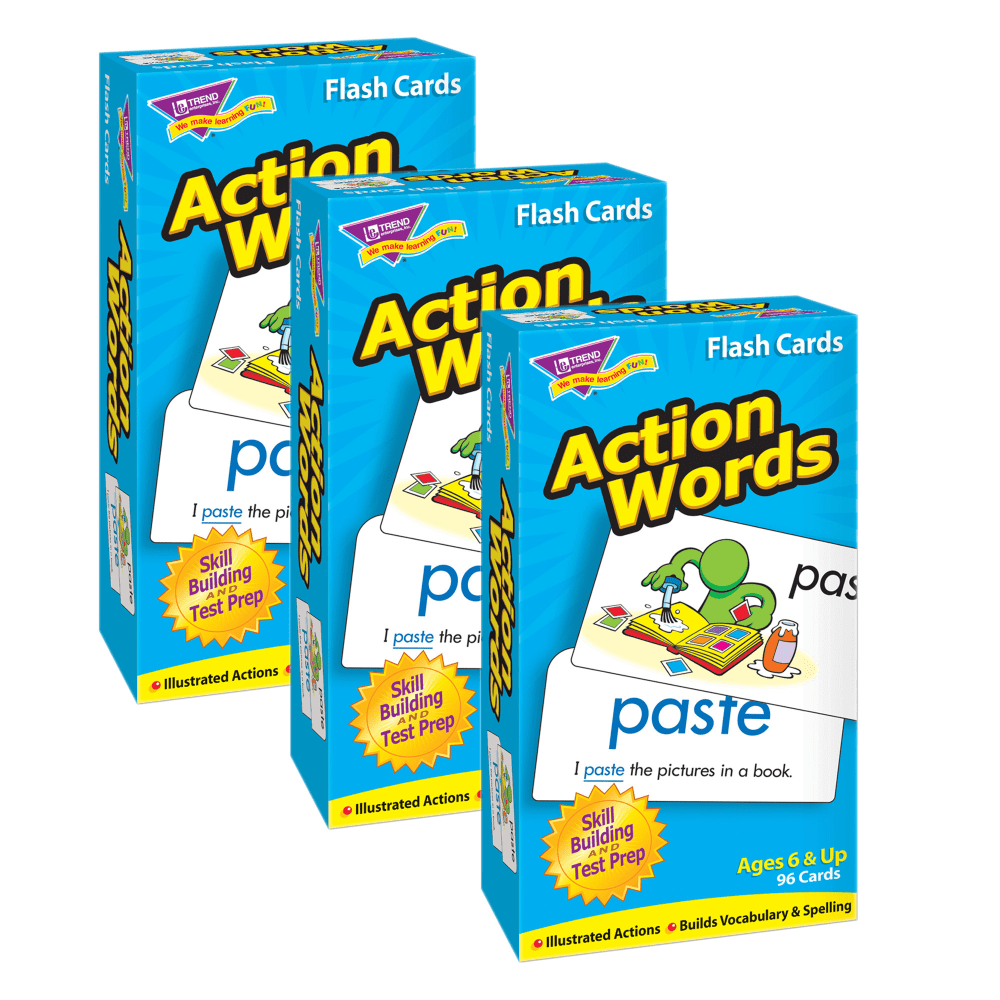 Trend Action Words Skill Drill Flash Card Packs, 3in x 6in, Grade 1 To 4, Set Of 3 Packs MPN:T-53013-3
