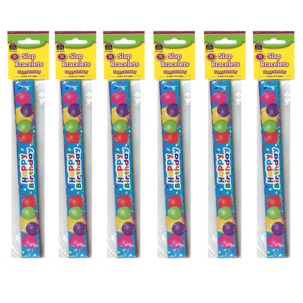 Teacher Created Resources Slap Bracelets, Happy Birthday Balloons, 10 Per Pack, Set Of 6 Packs MPN:TCR20666-6