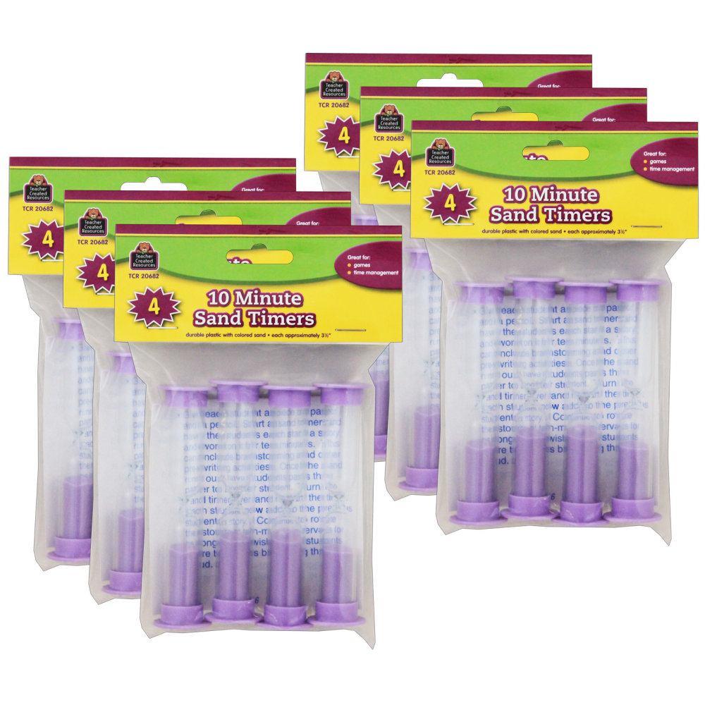 Teacher Created Resources 10-Minute Small Sand Timers, Purple, Pack Of 4 Timers, Set Of 6 Packs MPN:TCR20682-6
