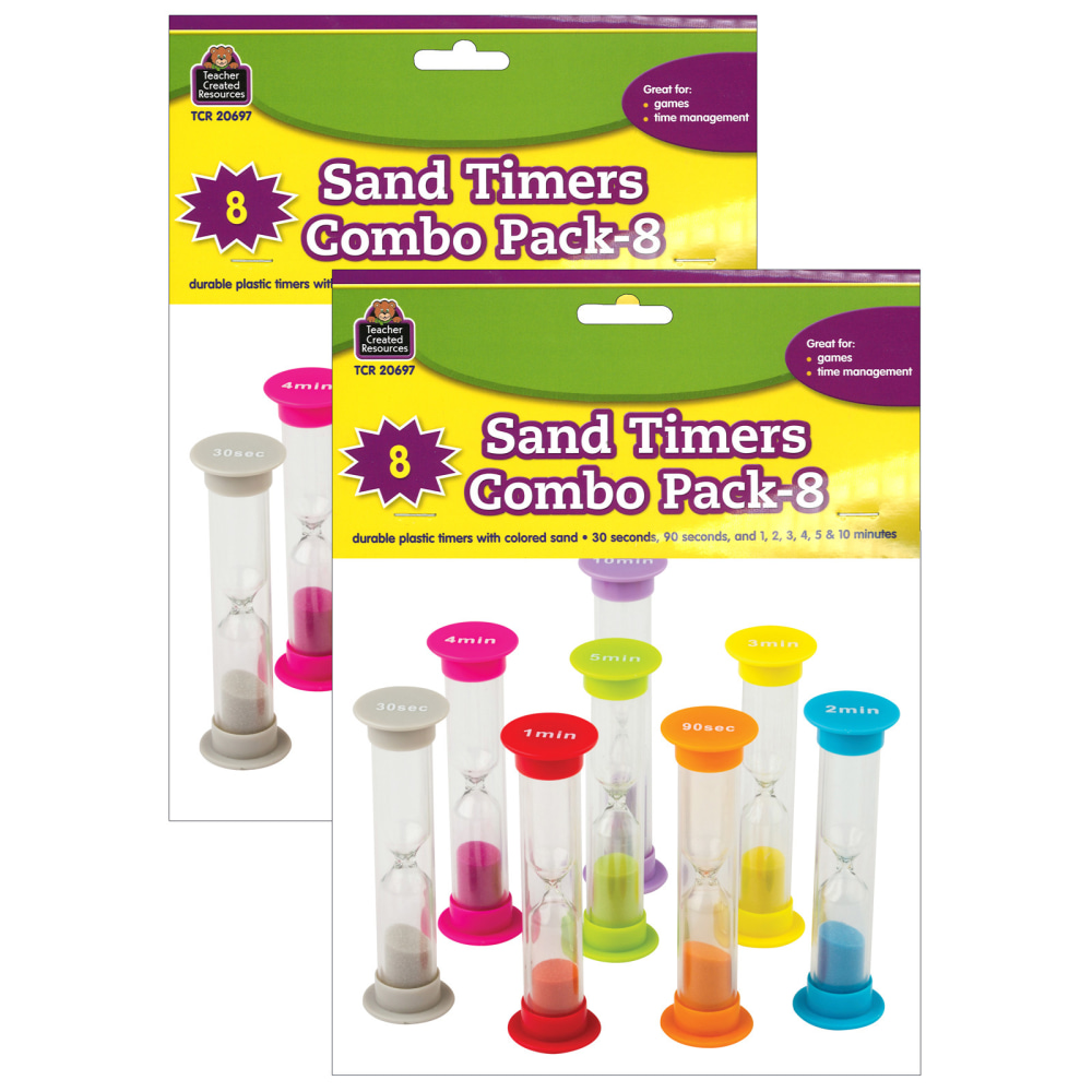 Teacher Created Resources Small Sand Timers, 1in x 3-1/2in, Assorted Colors and Times, Pack Of 8 Timers, Set Of 2 Packs MPN:TCR20697-2