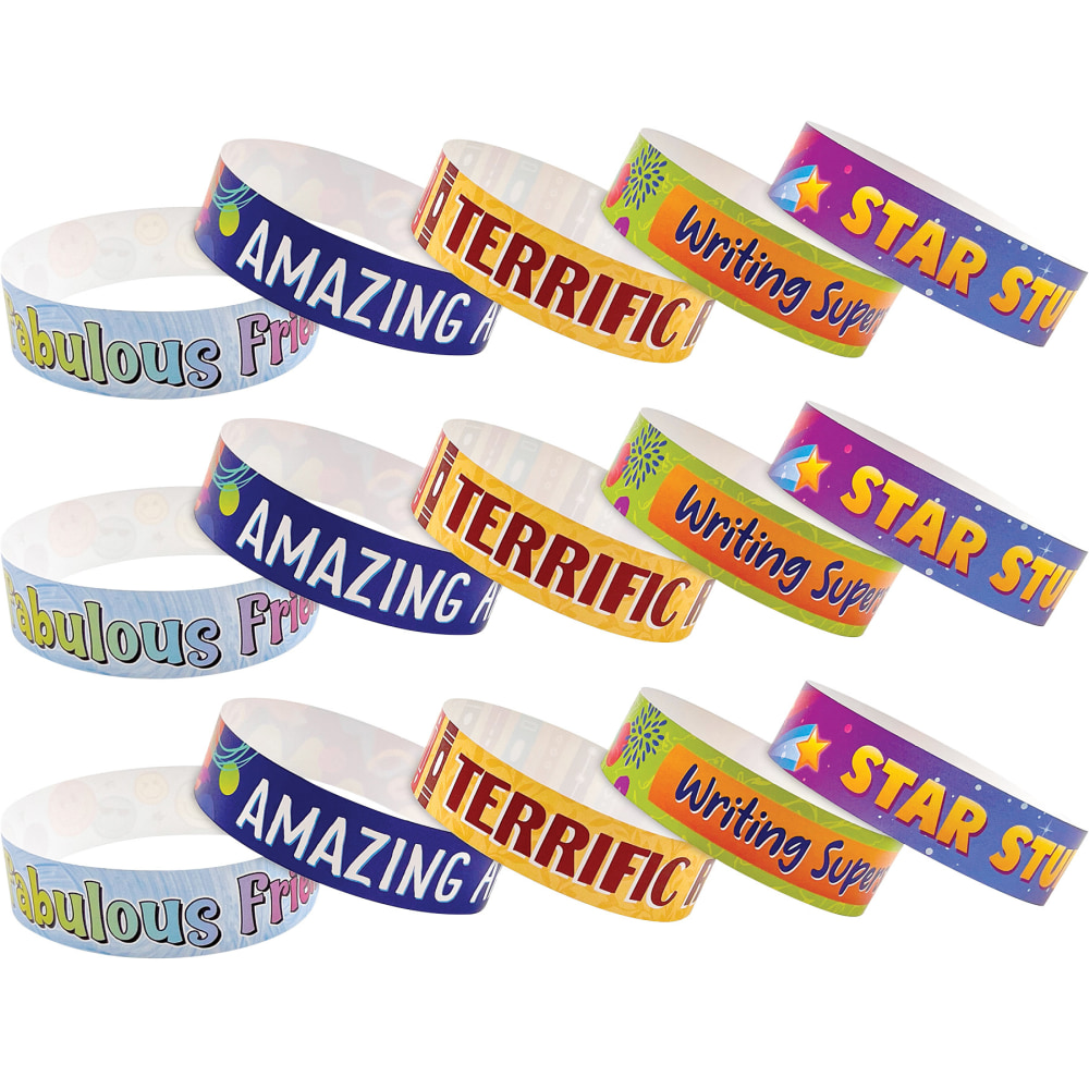 Teacher Created Resources Positive Reinforcement Brag Bracelets, Multicolor, 100 Bracelets Per Pack, Set Of 3 Packs MPN:TCR21037-3