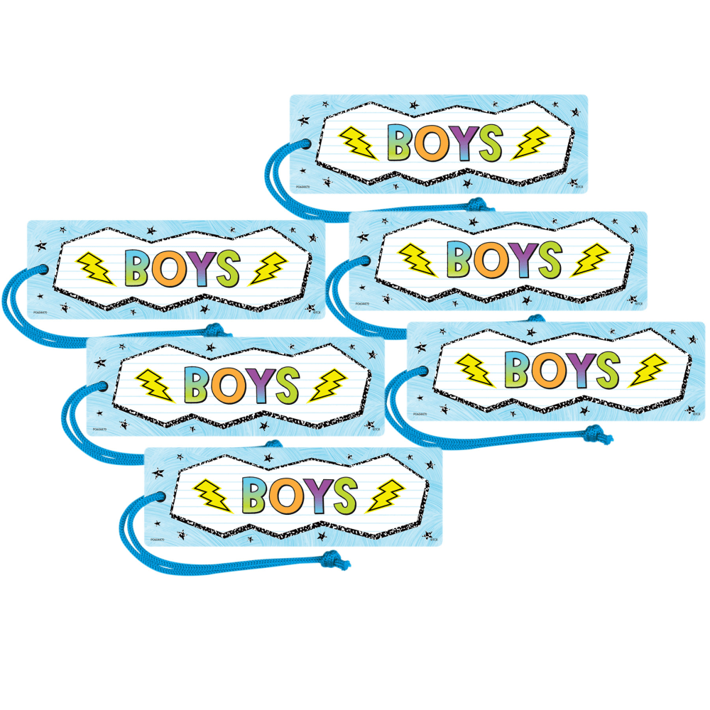 Teacher Created Resources Brights 4ever Magnetic Hall Passes, 6-3/4in x 2-1/4in, Boys, Pack Of 6 Passes MPN:TCR77063-6