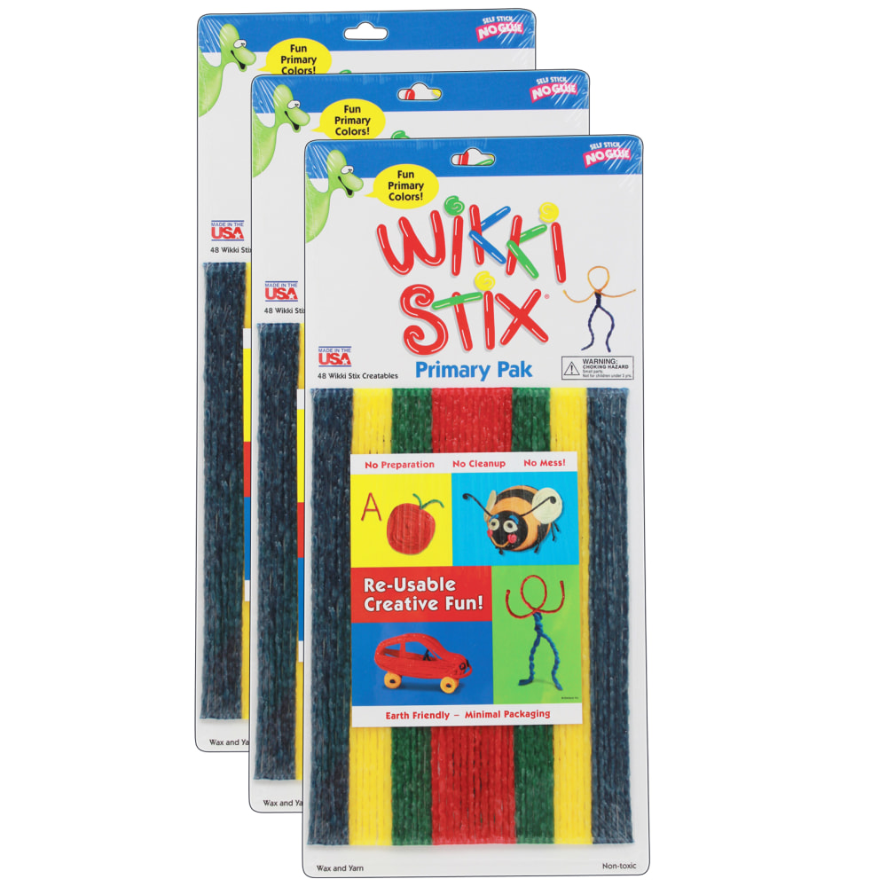 Wikki Stix Original Wikki Stix, Primary Colors, 8in, 48 Wikki Stix Per Pack, Set Of 3 Packs MPN:WKX803-3