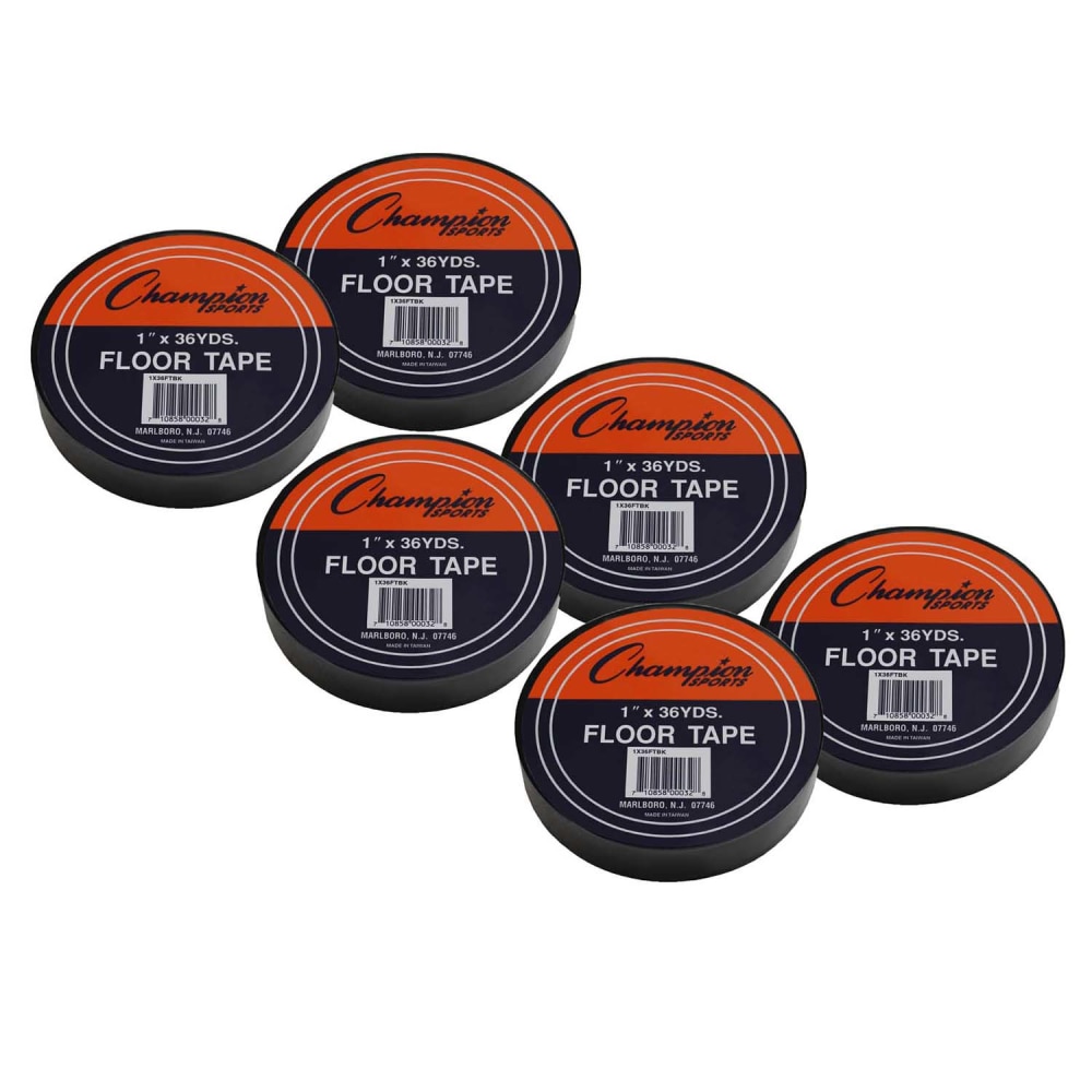 Champion Sports Floor Marking Tape, 1in x 36 yd., Black, Pack Of 6 Rolls MPN:CHS1X36FTBK-6