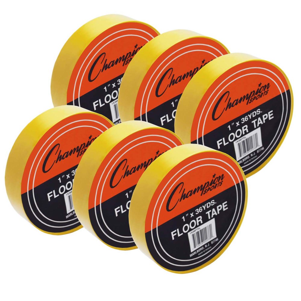 Champion Sports Floor Marking Tape, 1in x 36 yd., Yellow, Pack Of 6 Rolls MPN:CHS1X36FTYL-6