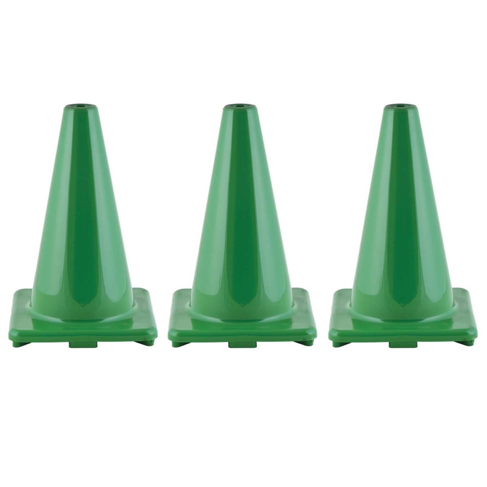 Champion Sports Hi-Visibility Flexible Vinyl Cones, 12in x 8in, Green, Pack Of 3 Cones MPN:CHSC12GN-3