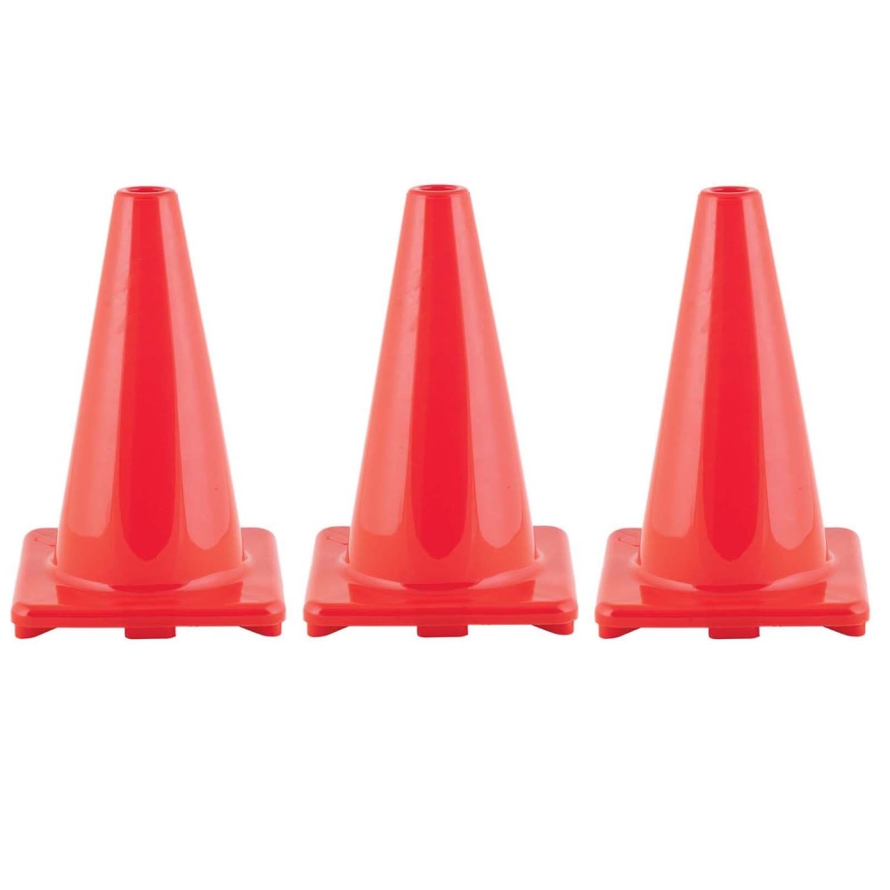 Champion Sports Hi-Visibility Flexible Vinyl Cones, 8in x 12in, Orange, Pack Of 3 Cones MPN:CHSC12OR-3