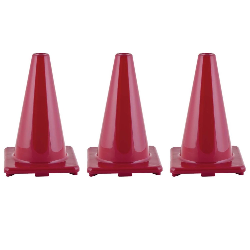 Champion Sports Hi-Visibility Flexible Vinyl Cones, 8in x 12in, Red, Pack Of 3 Cones MPN:CHSC12RD-3