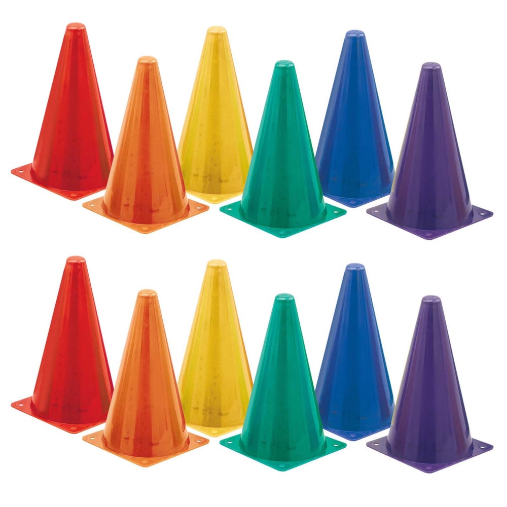 Champion Sports High Visibility Plastic Cone Sets, 9in x 5-1/2in, Fluorescent, 6 Cones Per Set, Pack Of 2 Sets MPN:CHSTC9SET-2
