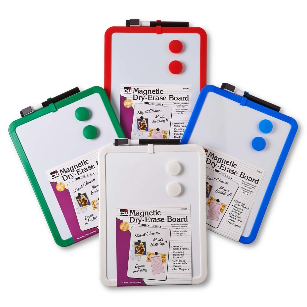 Charles Leonard Framed Magnetic Dry-Erase Boards, 8-1/2in x 11in, Assorted Colors, Plastic Frame, Pack Of 4 Boards MPN:CHL35200-4