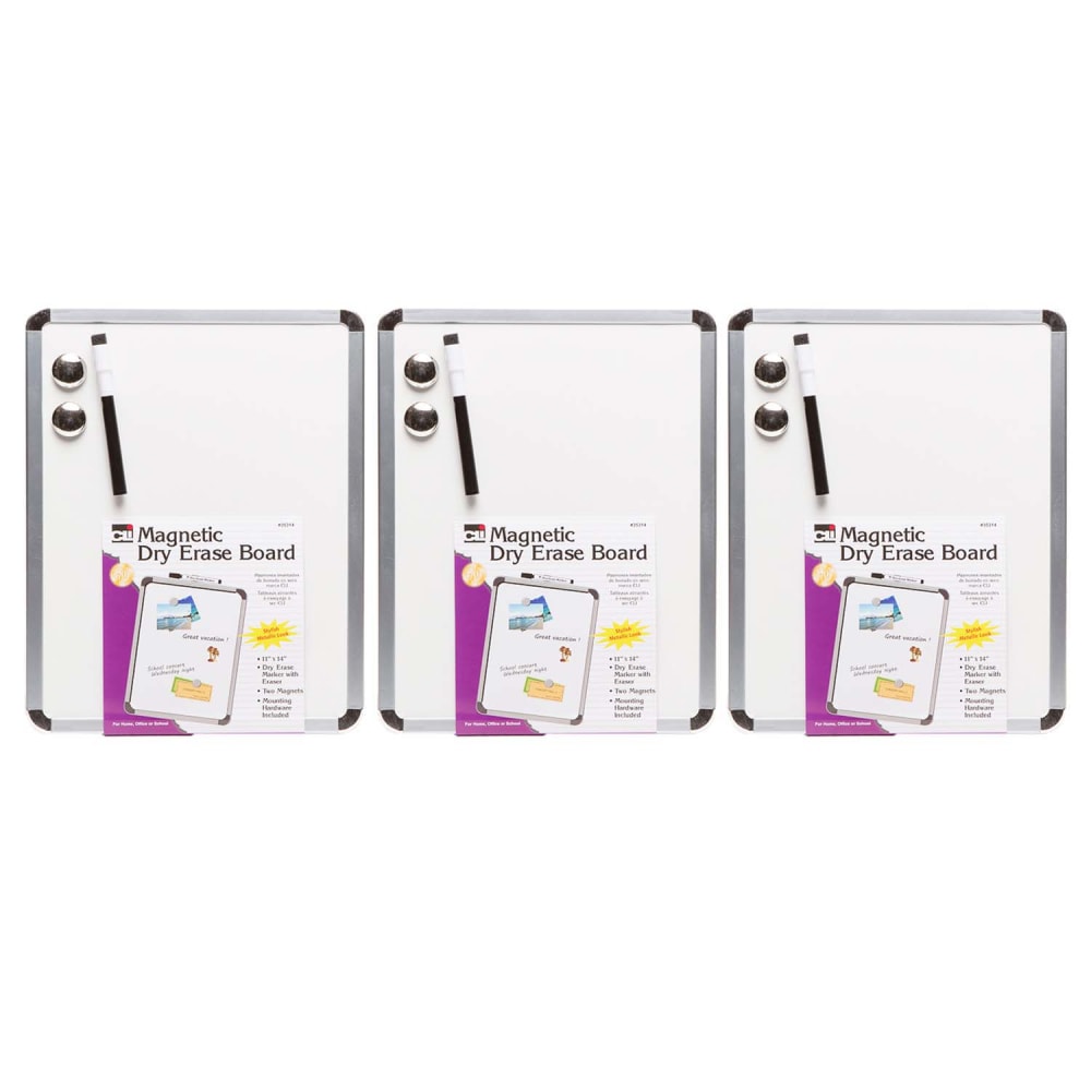 Charles Leonard Framed Magnetic Dry-Erase Boards With Markers & Magnets, 11in x 14in, Silver Frame, Pack Of 3 MPN:CHL35314-3