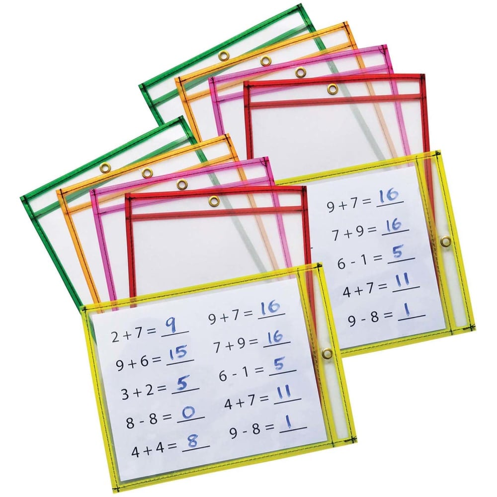 Pacon Dry-Erase Pockets, 9in x 12in, Assorted Neon Colors, 10 Pockets Per Pack, Set Of 2 Packs MPN:CK-9896-2