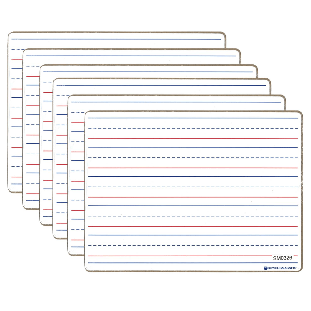 Dowling Magnets Double-sided Magnetic Dry-Erase Boards, Line-Ruled/Blank, 12in x 8-3/4in, White, Pack Of 6 Boards MPN:DO-72500025-6