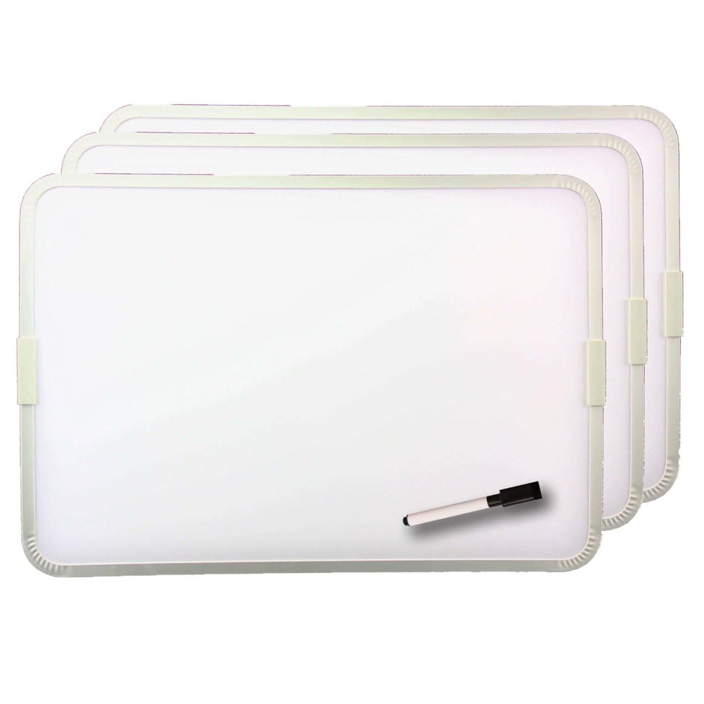 Flipside Products 2-Sided Magnetic Dry-Erase Boards With Pens, 17-1/2in x 12in, White, Silver, Aluminum Frame, Pack Of 3 Boards MPN:FLP18232-3