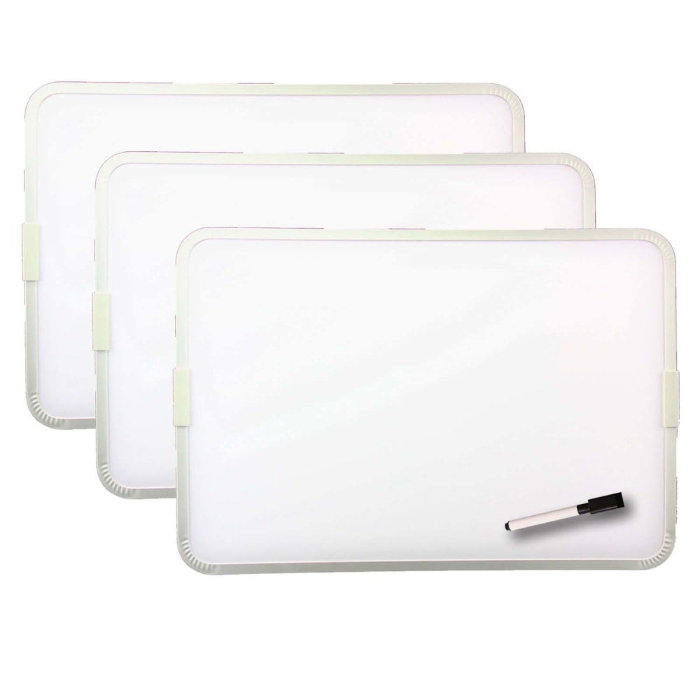Flipside Products 2-Sided Magnetic Dry-Erase Boards With Pens, 12in x 9in, White, Silver, Aluminum Frame, Pack Of 3 Boards MPN:FLP18732-3