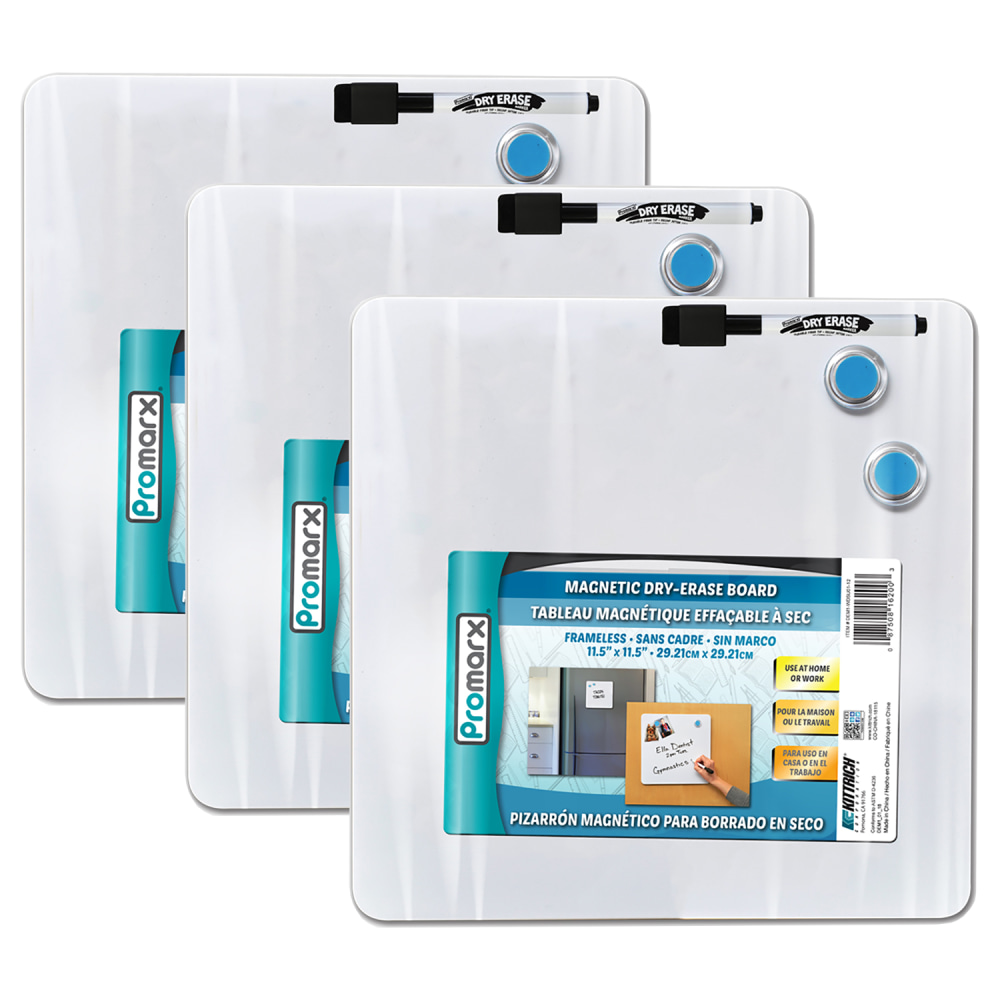 Promarx Magnetic Dry-Erase Boards With Dry-Erase Markers & Magnets, 11-1/2in x 11-1/2in, Pack Of 3 Board Sets MPN:KITDE16WDSU0112-3