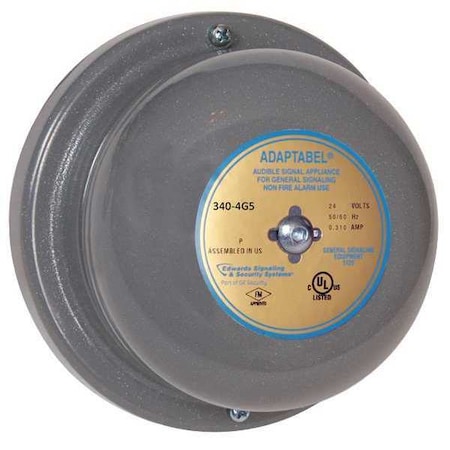 Vibrating Bell, Continuous, 24V AC, 88 dB, Steel, Surface Mount, 4.5 in Diameter, Indoor/Outdoor MPN:340-4G5