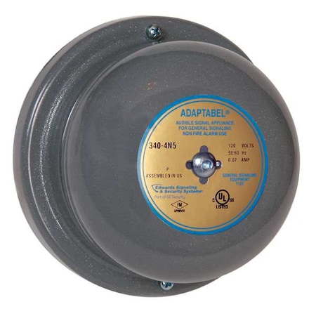 Vibrating Bell, Continuous, 120V AC, 88 dB, Steel, Surface Mount, 4.5 in Diameter, Indoor/Outdoor MPN:340-4N5