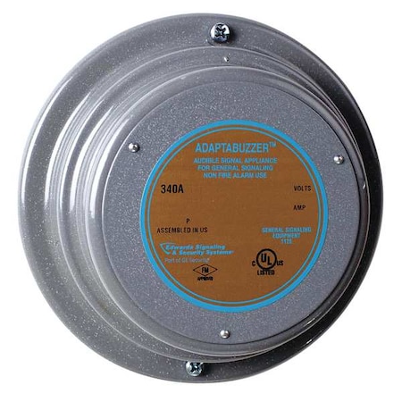 Buzzer, Buzzer, Continuous, 120V AC, 70 dB, Steel, Gray, Surface Mount MPN:340A-N5
