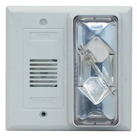 Horn Strobe, 24V AC/DC, Decibels 82dB, Clear Lens, Indoor/Outdoor, Surface Mount, 4.5 in H MPN:6536-G5