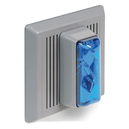 Horn Strobe, Horn, Continuous, 120V AC, 90 dB, Thermoplastic, Blue Lens, Gray Housing, Surface Mount MPN:868STRB-N5