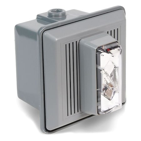 Horn Strobe, Horn, Continuous, 24 V AC, 24V DC, 90 dB, Thermoplastic, Clear Lens, Gray Housing MPN:868STRC-AQ