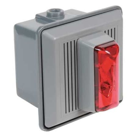 Horn Strobe, Horn, Continuous, 24 V AC, 24V DC, 90 dB, Thermoplastic, Gray Housing, Red Lens MPN:868STRR-AQ