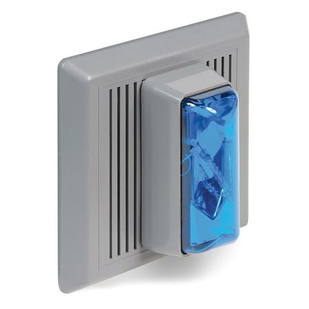 Horn Strobe, Horn, Continuous, 120V AC, 90 dB, Thermoplastic, Blue Lens, Gray Housing, Surface Mount MPN:869STRB-N5