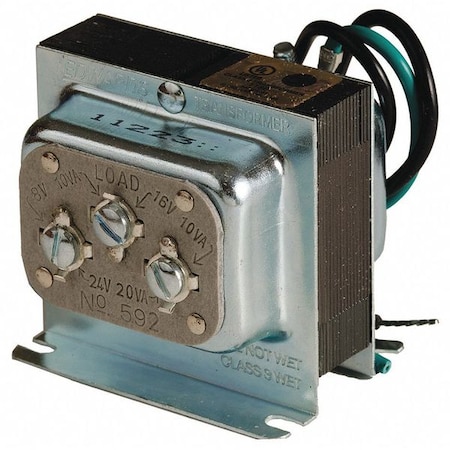 Class 2 Transformer, 10 VA at 16V AC, 10 VA at 8V AC, 20 VA at 24V AC, Not Rated, 8/16/24V AC, 120V AC MPN:592