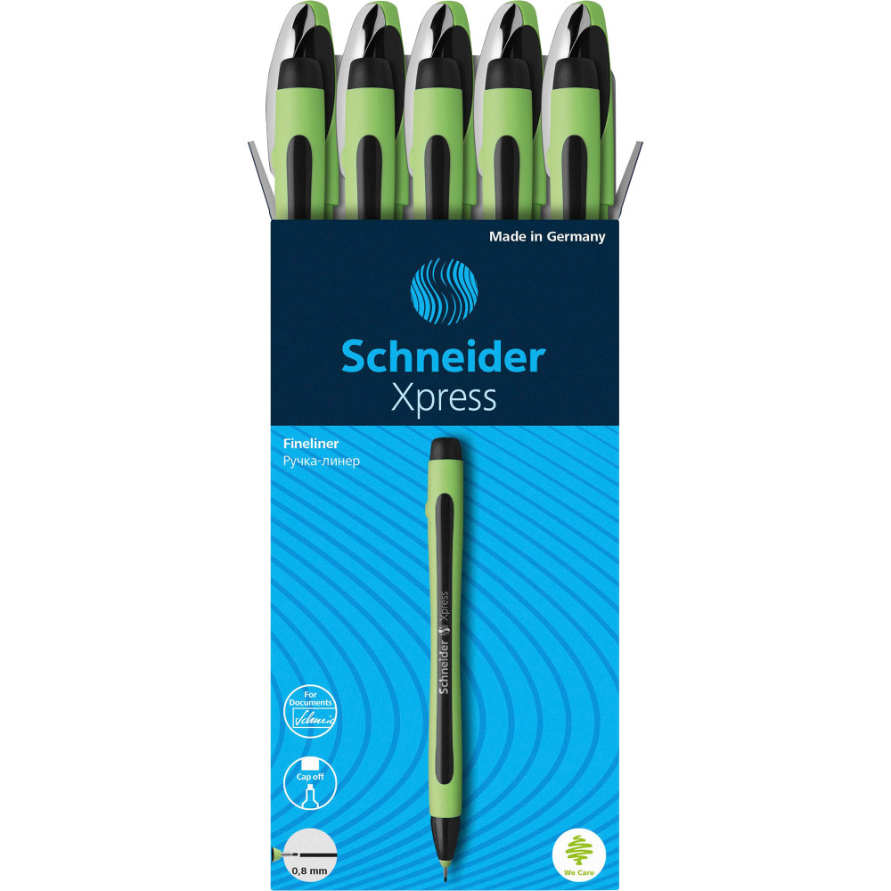 Rediform Schneider Xpress Premium Fineliner Pens, Fine Point, 0.8 mm, Black/Green Barrel, Black Ink, Pack Of 10 Pens MPN:RED190001