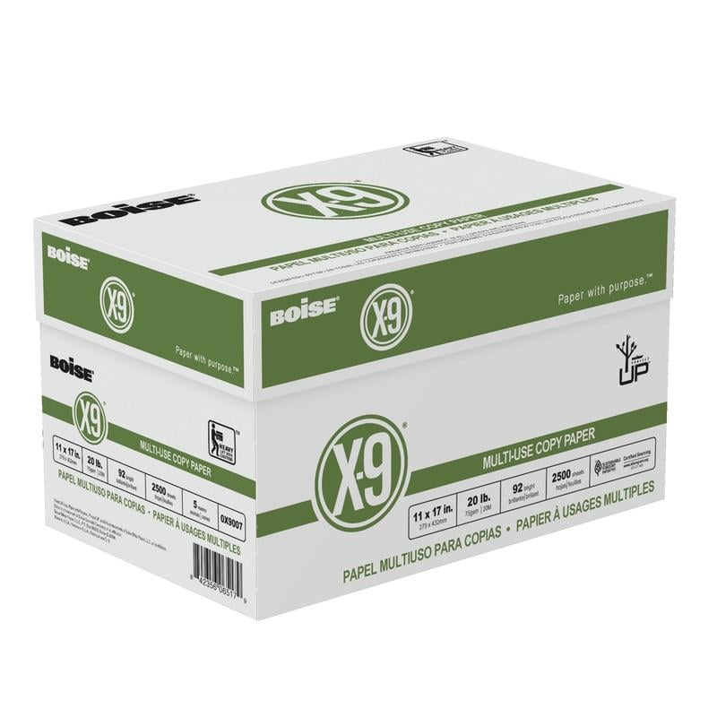 Boise X-9 Multi-Use Printer & Copy Paper, White, Ledger (11in x 17in), 2500 Sheets Per Case, 20 Lb, 92 Brightness, Case Of 5 Reams (Min Order Qty 2) MPN:OX9007-CTN