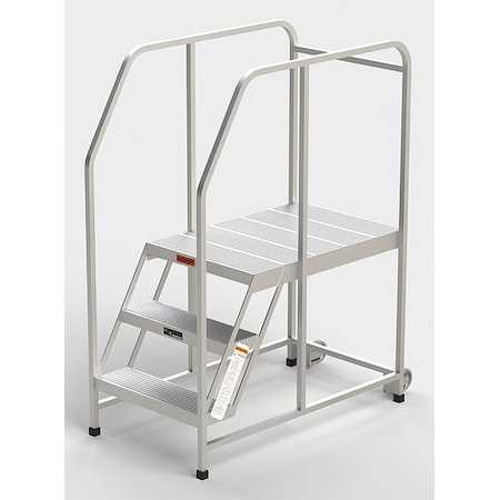 Aluminum Mobile Work Platform, 3 Steps, Handrails, 36