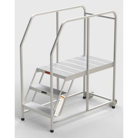 Aluminum Mobile Work Platform, 3 Steps, Handrails, 42