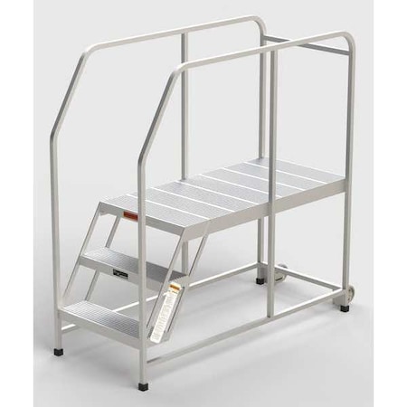 Aluminum Mobile Work Platform, 3 Steps, Handrails, 48