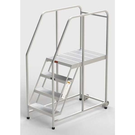 Aluminum Mobile Work Platform, 4 Steps, Handrails, 36