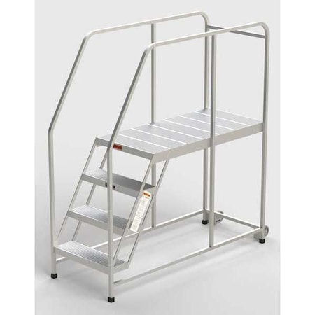 Aluminum Mobile Work Platform, 4 Steps, Handrails, 48