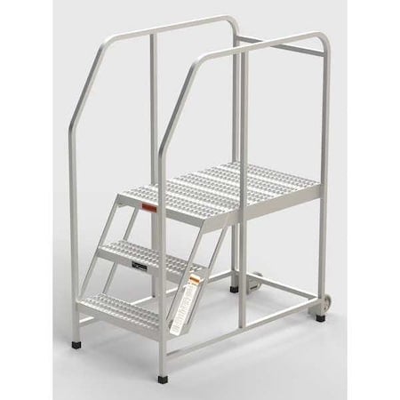 Aluminum Mobile Work Platform, 3 Steps, Handrails, 36