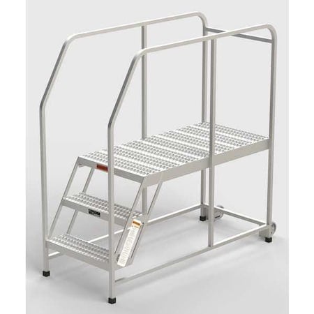 Aluminum Mobile Work Platform, 3 Steps, Handrails, 48