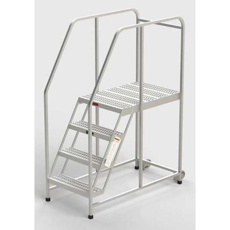 Aluminum Mobile Work Platform, 4 Steps, Handrails, 36