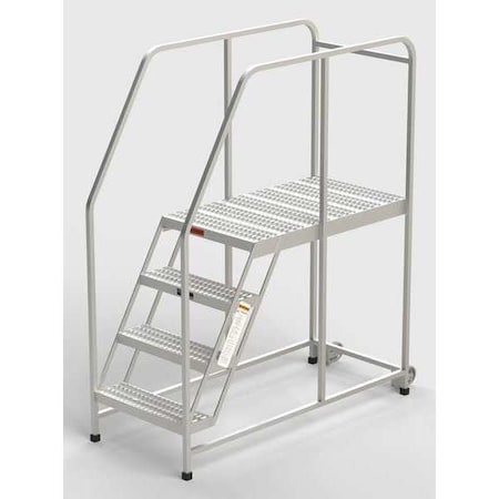 Aluminum Mobile Work Platform, 4 Steps, Handrails, 42