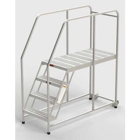 Aluminum Mobile Work Platform, 4 Steps, Handrails, 48